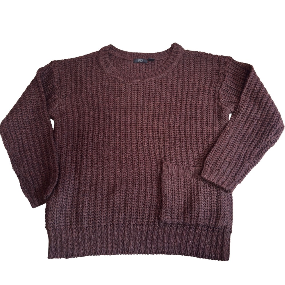 RDI Chunky Knit Cozy Pullover Sweater Burgundy Brown Acrylic Medium